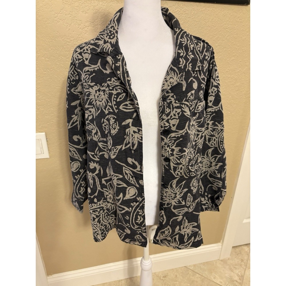 Chicos Design Silk And‎ Linen Blend Button Up Shirt Jacket, Size 2-Large